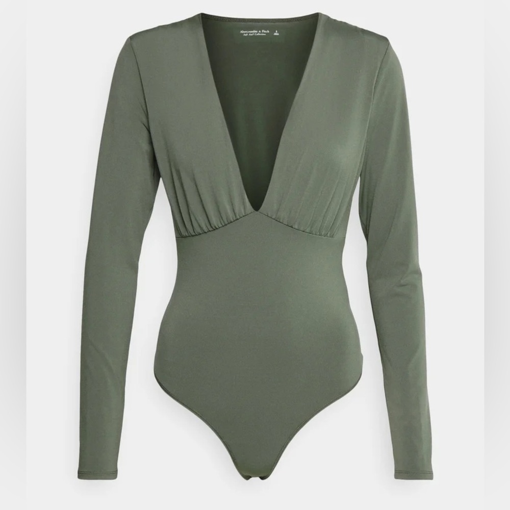 Abercrombie & Fitch Green Long Sleeve Plunge Bodysuit